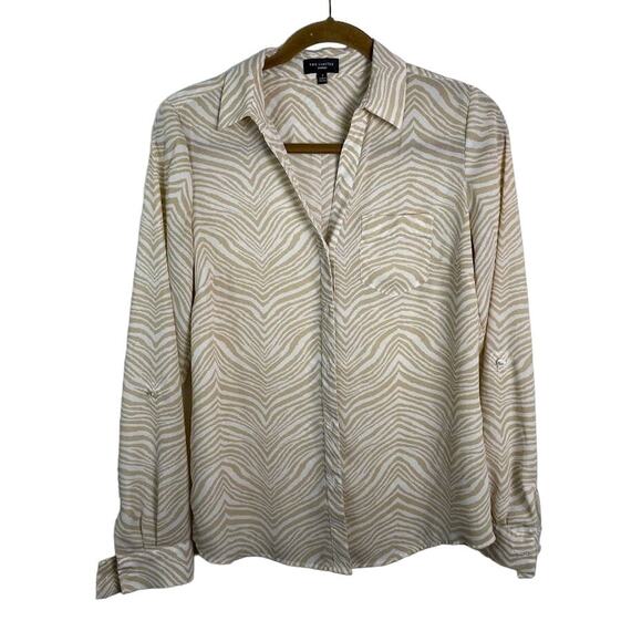 Beige Animal Print Semi Sheer Top Womens Size Small Cream Long Sleeve Blouse - Picture 1 of 14